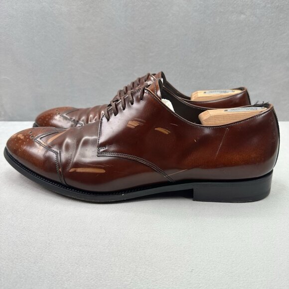 PRADA 2E1608 Mens Size 12 (UK 11) Oxford Brown Polished Leather Dress Shoes - Picture 3 of 11